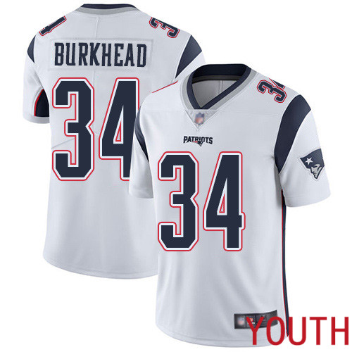 New England Patriots Football #34 Vapor Untouchable Limited White Youth Rex Burkhead Road NFL Jersey->youth nfl jersey->Youth Jersey